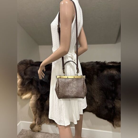 Unique, One of Kind! Handmade Embossed Cowhide Double Sides Push Lock Handbag - Picture 8 of 16
